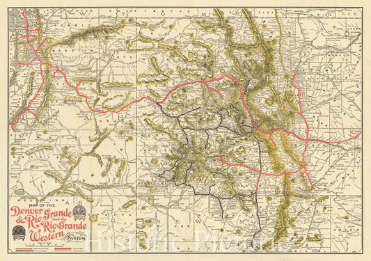 Historic Map : Map of the Denver and Rio Grande Railroad Western System, 1904, 1904, American Bank Note Company, Vintage Wall Art