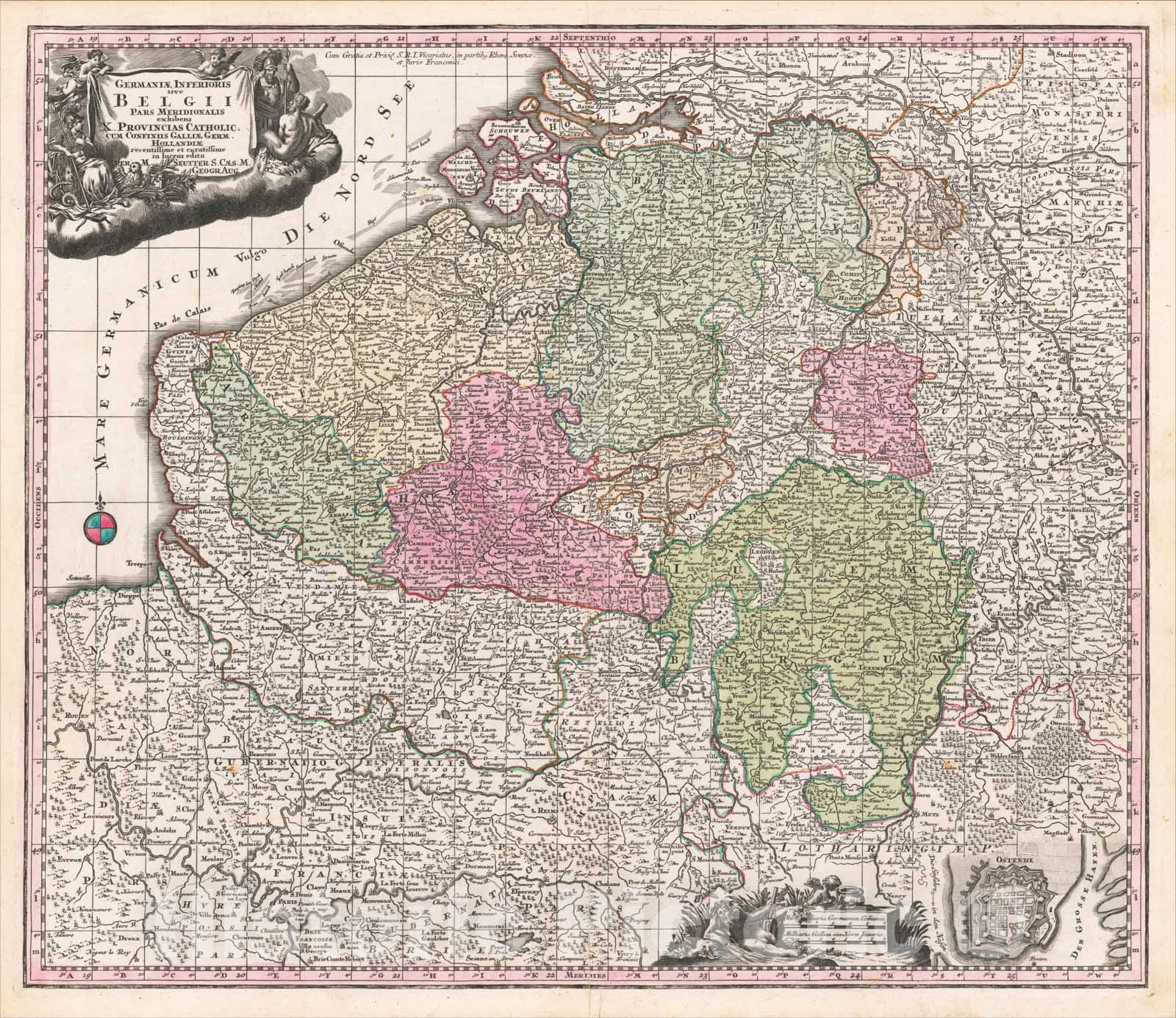 Historic Map : XVII Provinci?Belgii sive Germani?Inferioris?, 1730, Matthaus Seutter, Vintage Wall Art