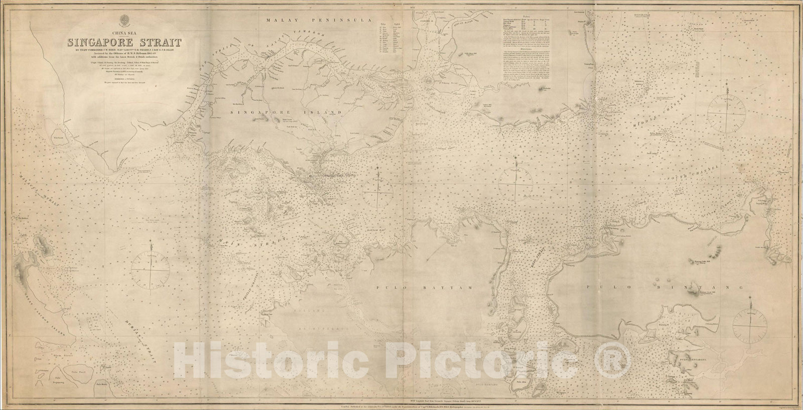 Historic Map : Singapore Strait, 1865, British Admiralty, Vintage Wall Art