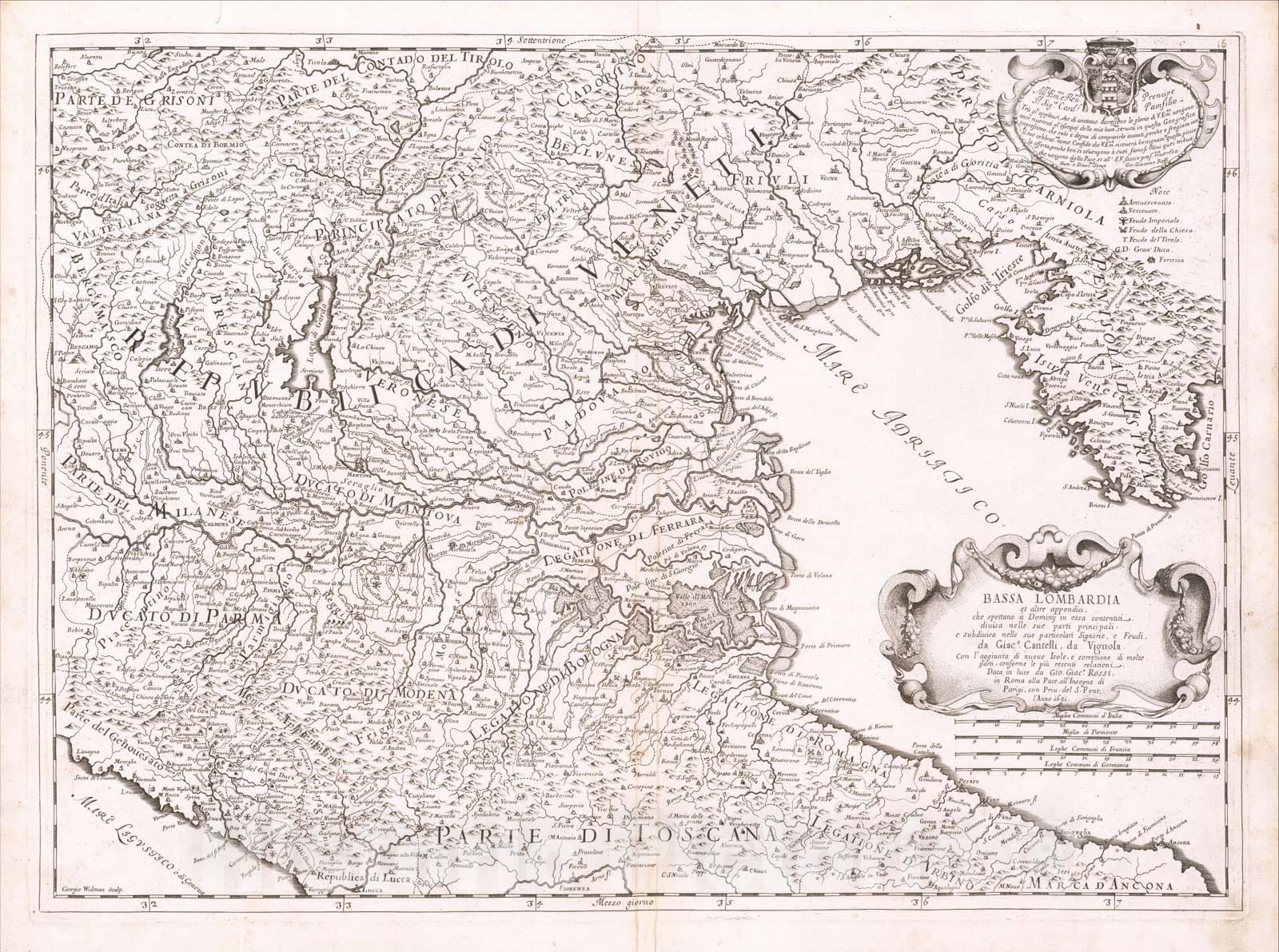 Historic Map : Bassa Lombardia et latre appendici . . .1681, 1681, Giacomo Giovanni Rossi, Vintage Wall Art