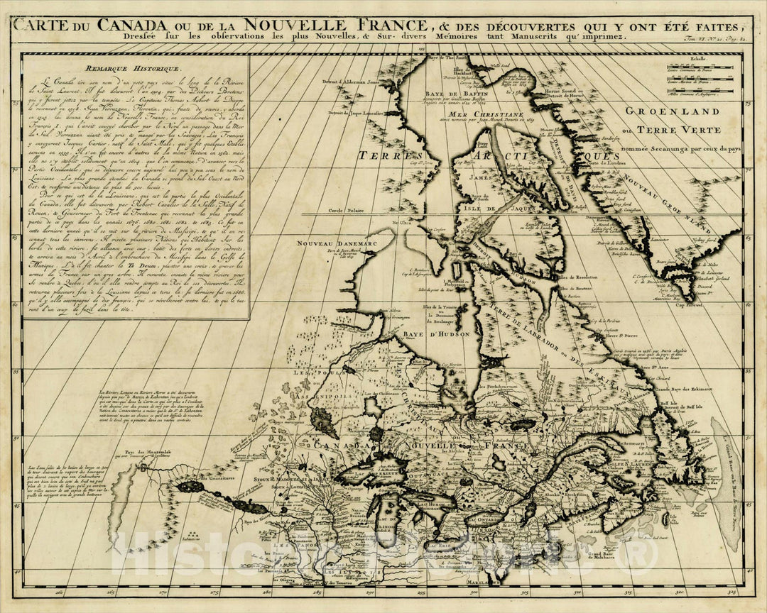 Historic Map : Carte Du Canada ou de la Nouvelle France, & Des Decouvertes, 1719, Henri Chatelain, Vintage Wall Art