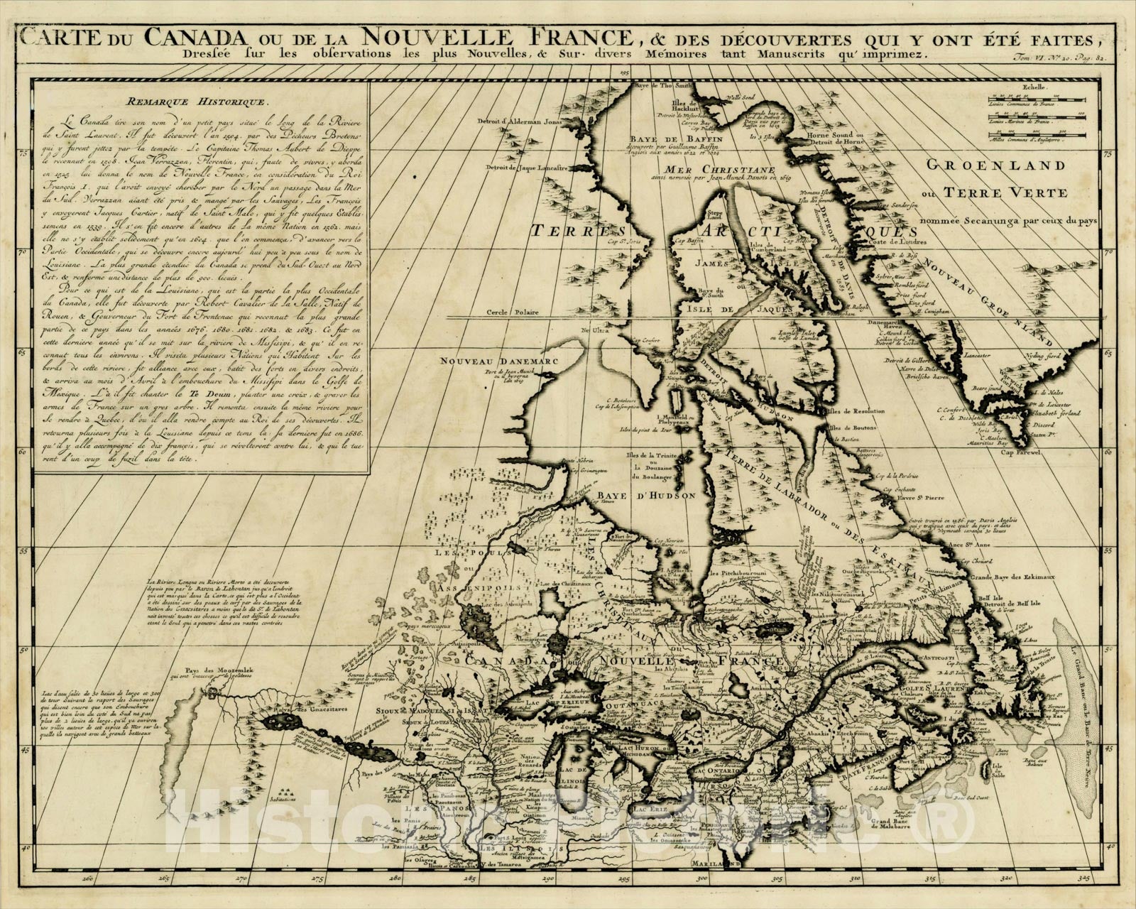 Historic Map : Carte Du Canada ou de la Nouvelle France, & Des Decouvertes, 1719, Henri Chatelain, Vintage Wall Art