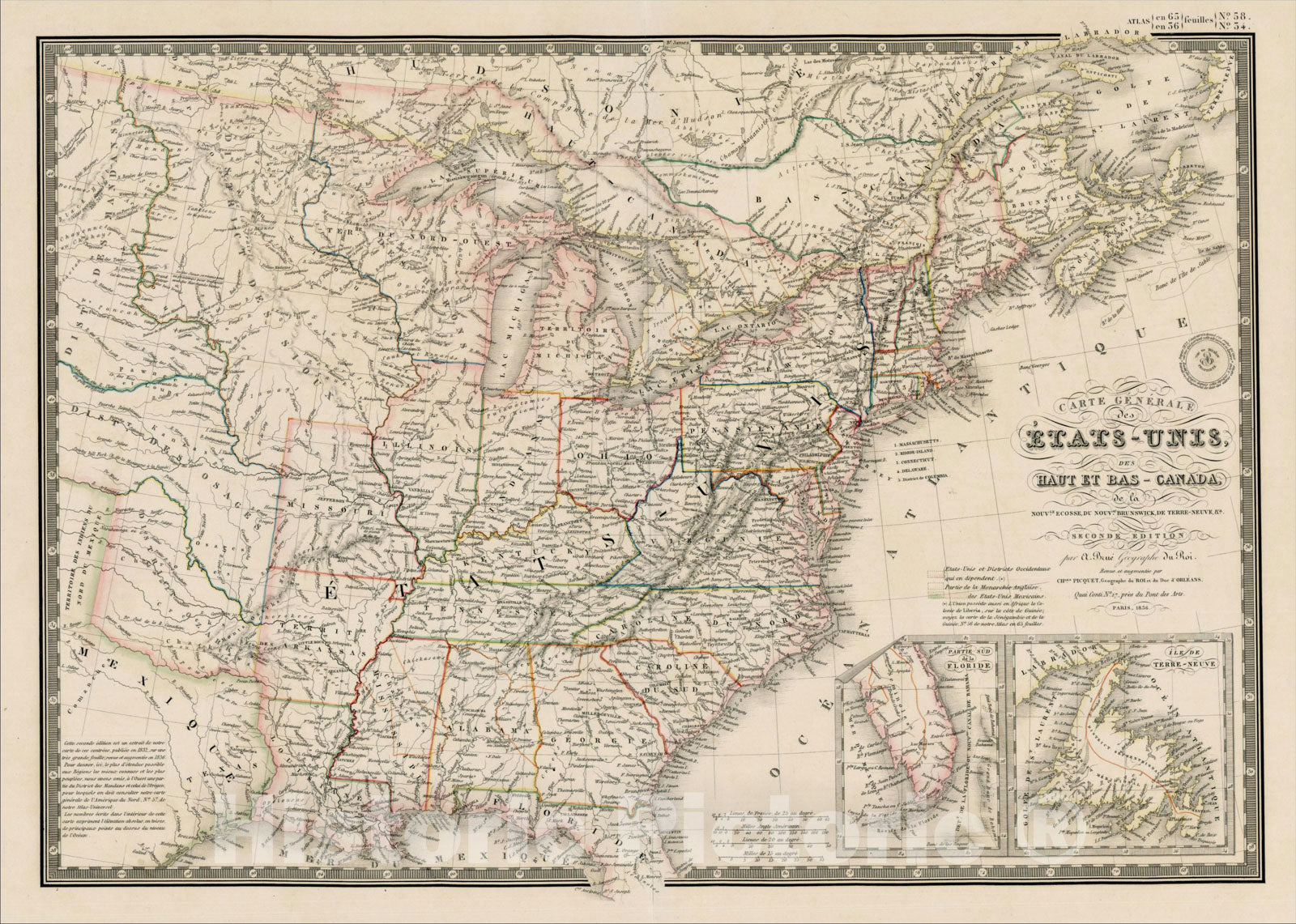 Historic Map : Carte Generale des Etats-Unis, des haut et bas Canada?seconde edition, 1836 [Texas as a Republic], 1836, , Vintage Wall Art
