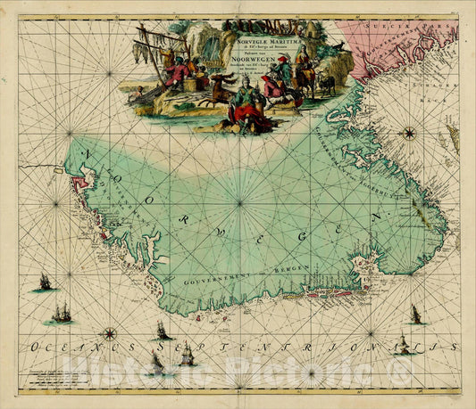 Historic Map : Norvegiae Maritimae ab Els-burgo ad Dronten, c1700, Louis Renard, Vintage Wall Art