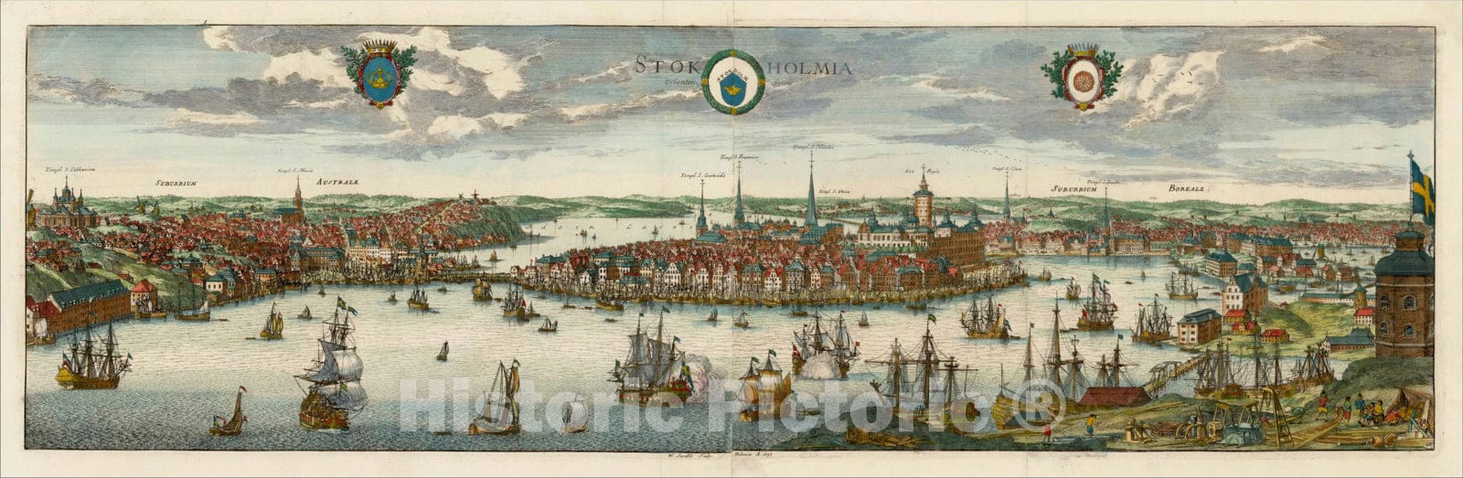 Historic Map : Stokholmia Orientem versus, 1661, Erik J. Dahlberg, Vintage Wall Art