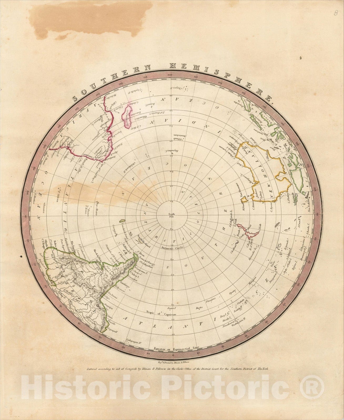 Historic Map : Southern Hemisphere, 1836, David Hugh Burr, Vintage Wall Art