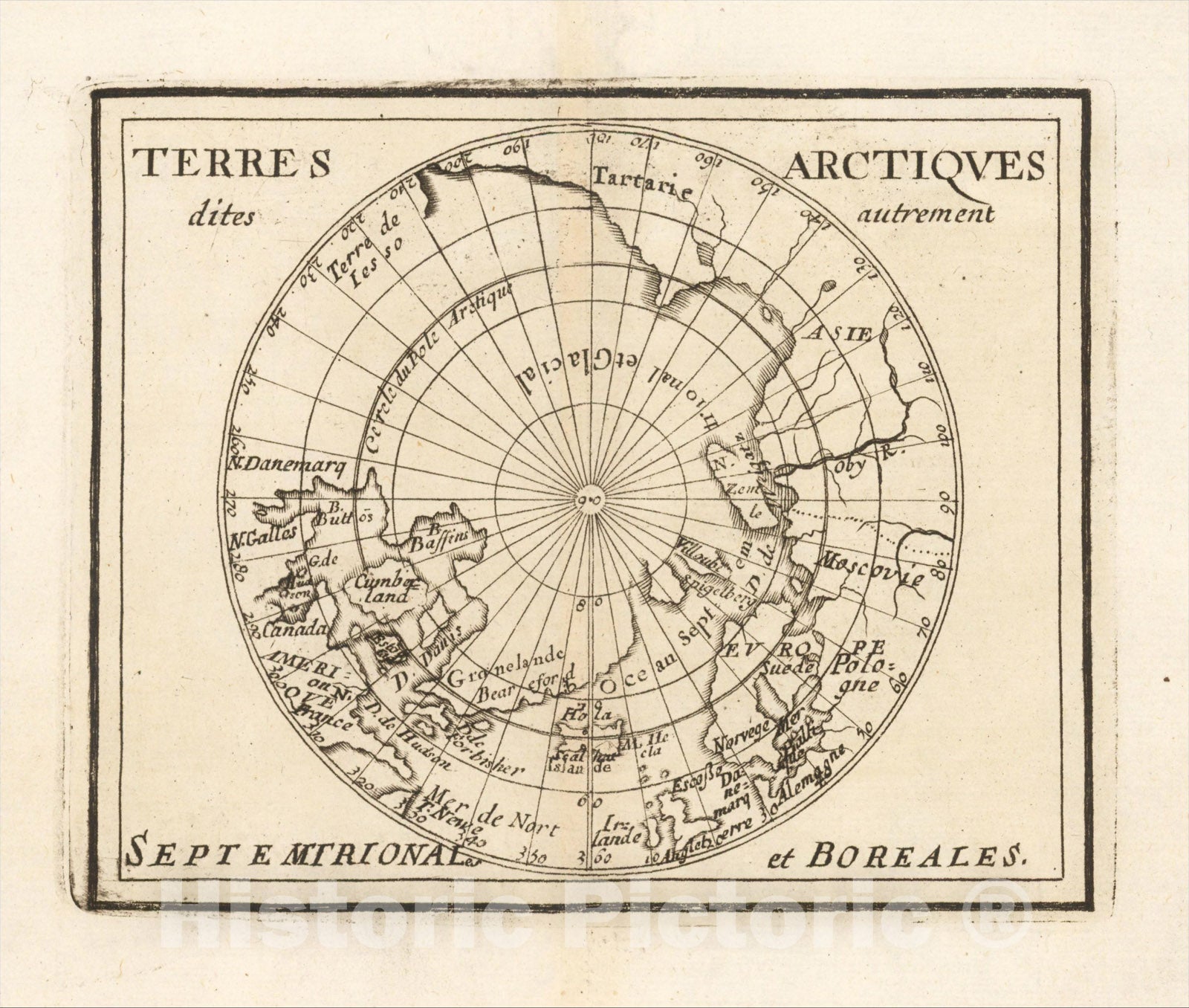 Historic Map : Terres Arctiques, c1682, Pierre Du Val, Vintage Wall Art