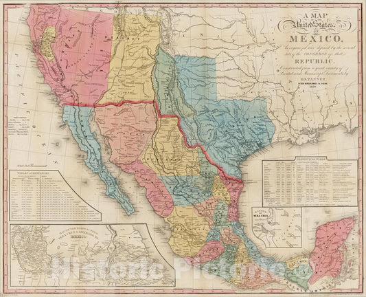 Historic Map : A Map of the United States of Mexico, 1850, Henry Schenk Tanner, Vintage Wall Art