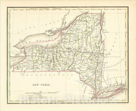 Historic Map : New York, 1835, Thomas Gamaliel Bradford, Vintage Wall Art