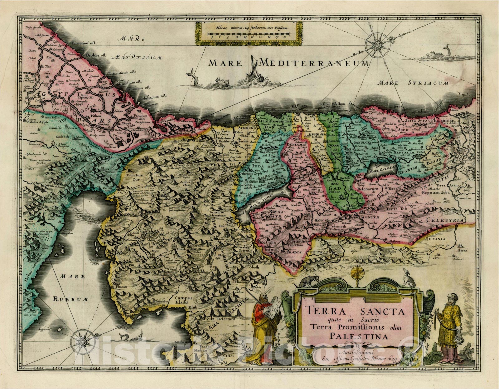 Historic Map : Terra Sancta quae in Sacris Terra Promissionis Olim Palestina, 1629, 1642, Willem Janszoon Blaeu, Vintage Wall Art