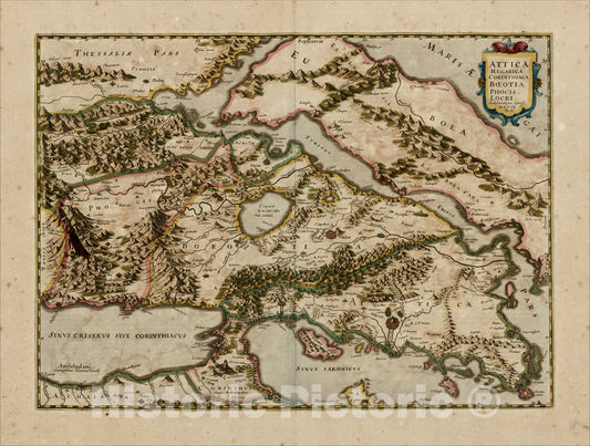 Historic Map : Attica, Megarica, Corinthiaca, Boeotia, Phocis, Locri, c1630, , Vintage Wall Art