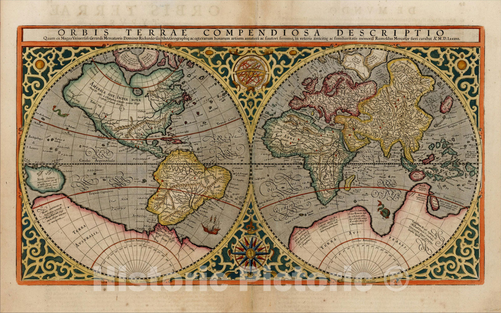 Historic Map : Orbis Terrae Compendiosa Descriptio Quam ex Magna Universali Mercatoris, MDLXXXVII, c1587, , Vintage Wall Art