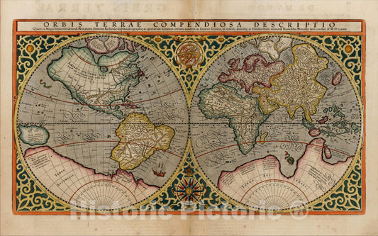 Historic Map : Orbis Terrae Compendiosa Descriptio Quam ex Magna Universali Mercatoris, MDLXXXVII, c1587, , Vintage Wall Art