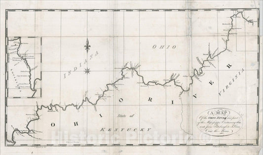 Historic Map : A Map of the Ohio River and part of the Mississippi, Containing the route from Pittsburg to S. Louis, and the Mines, 1810, Peter Maverick, Vintage Wall Art