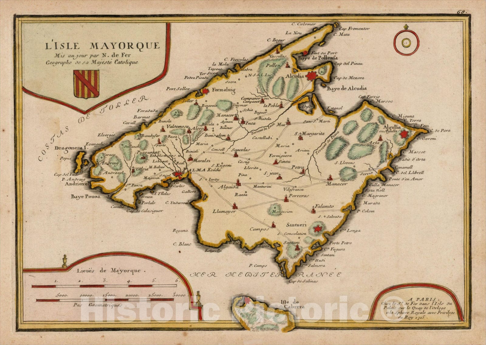 Historic Map : L'Isle Mayorque, 1715, 1715, Nicolas de Fer, v2, Vintage Wall Art