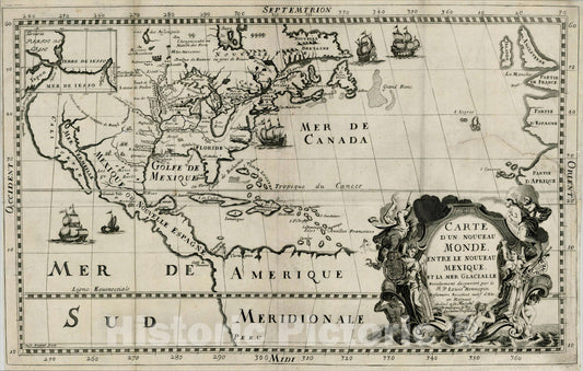 Historic Map : Carte D'Un Nouveau Monde, entre le Nouveau Mexique, et la Mer Glacialle Novellement decouvert par le R.P. Louis Hennepin, 1683, Vintage Wall Art