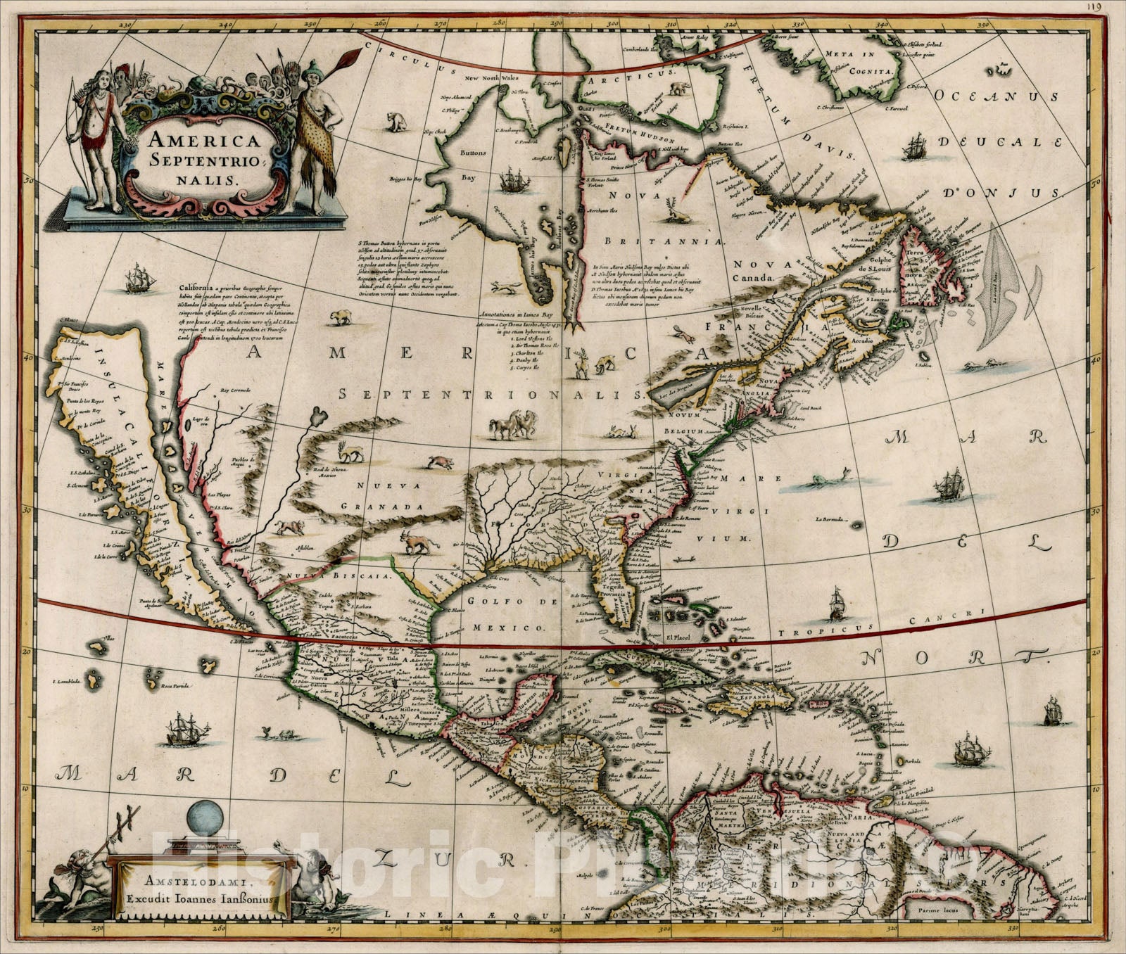 Historic Map : America Septentrionalis, 1641, Jan Jansson, Vintage Wall Art