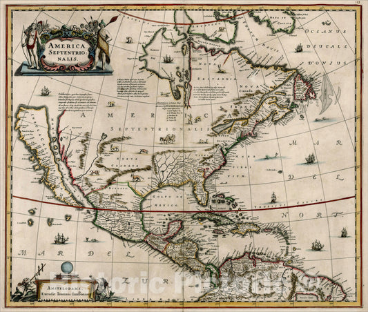 Historic Map : America Septentrionalis, 1641, Jan Jansson, Vintage Wall Art