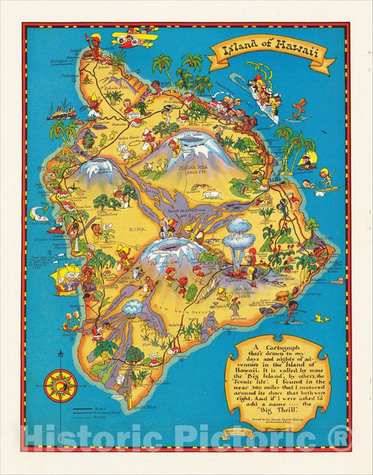 Historic Map : Island of Hawaii, 1931, Ruth Taylor White, v2, Vintage Wall Art