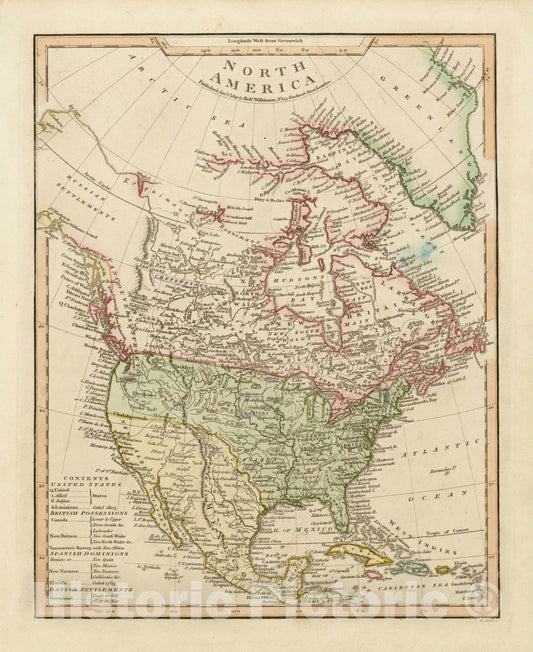 Historic Map : North America, 1825, Robert Wilkinson, Vintage Wall Art