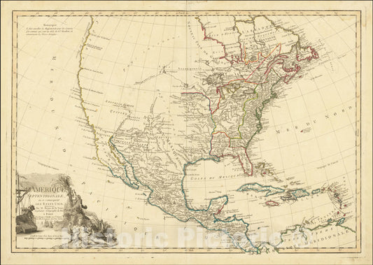 Historic Map : L'Amerique Septentrionale ou se remarquent Les Etats Unis, 1779 (First Map to Name The United States), 1779, Louis Brion de la Tour, Vintage Wall Art