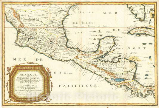 Historic Map : Mexicque, ou Nouvelle Espagne, Nouv.lle Gallice, Iucatan andc. et autres Provinces jusques a L'Isthme de Panama . . .1656, 1656, Nicolas Sanson, Vintage Wall Art