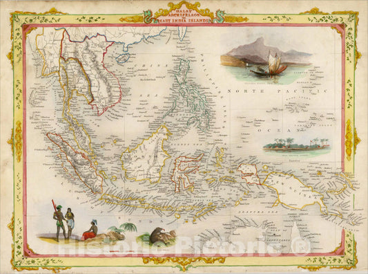 Historic Map : Malay Archipelago, or East India Islands, 1851, John Tallis, v5, Vintage Wall Art