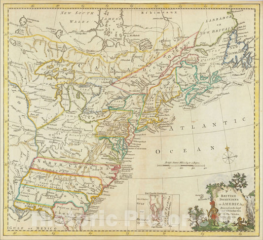 Historic Map : British Dominions In America, Drawn from the latest and best Authorities By Thos. Kitchin, Hydrographer to his Majesty, 1782, Thomas Kitchin, v2, Vintage Wall Art