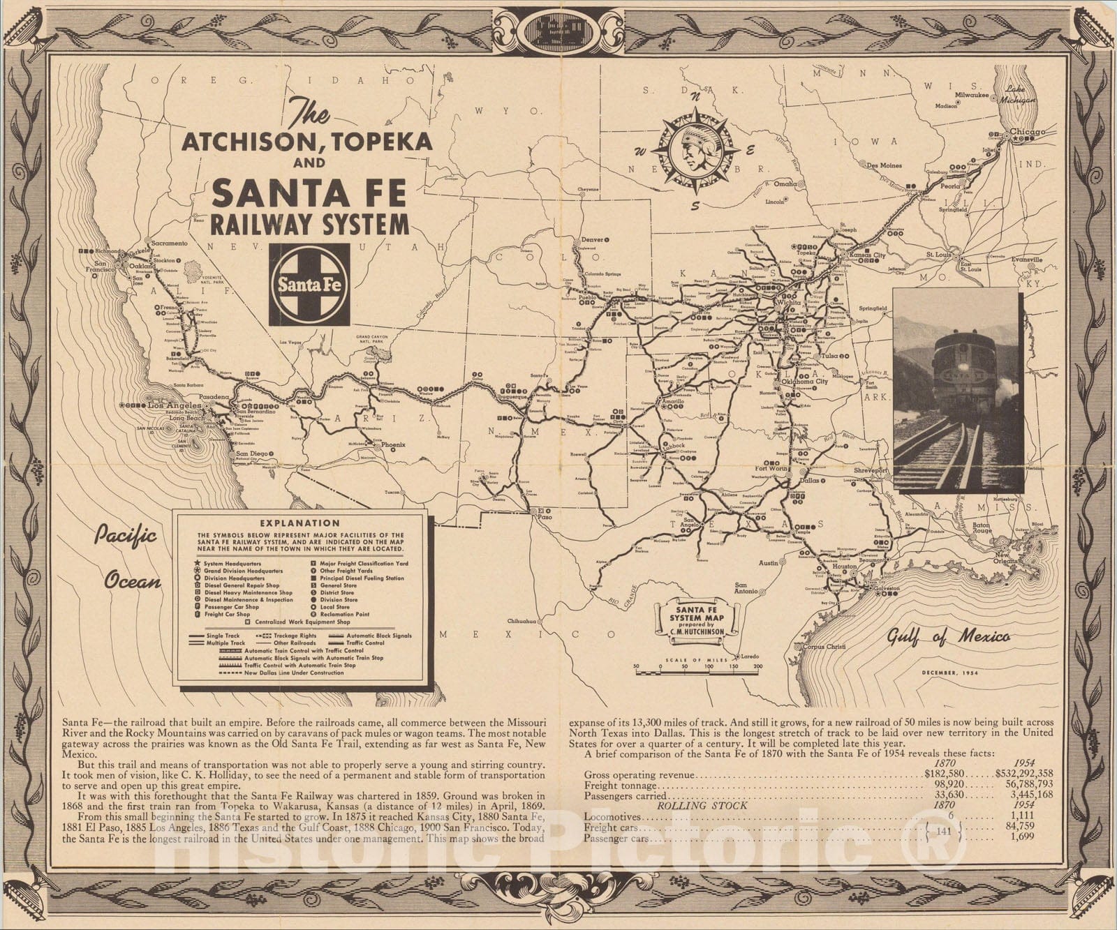 Historic Map : [Disney and The ATand SF Railway] The Santa Fe and Disneyland Railroad, Santa Fe System Map, 1955, Walt Disney, Vintage Wall Art