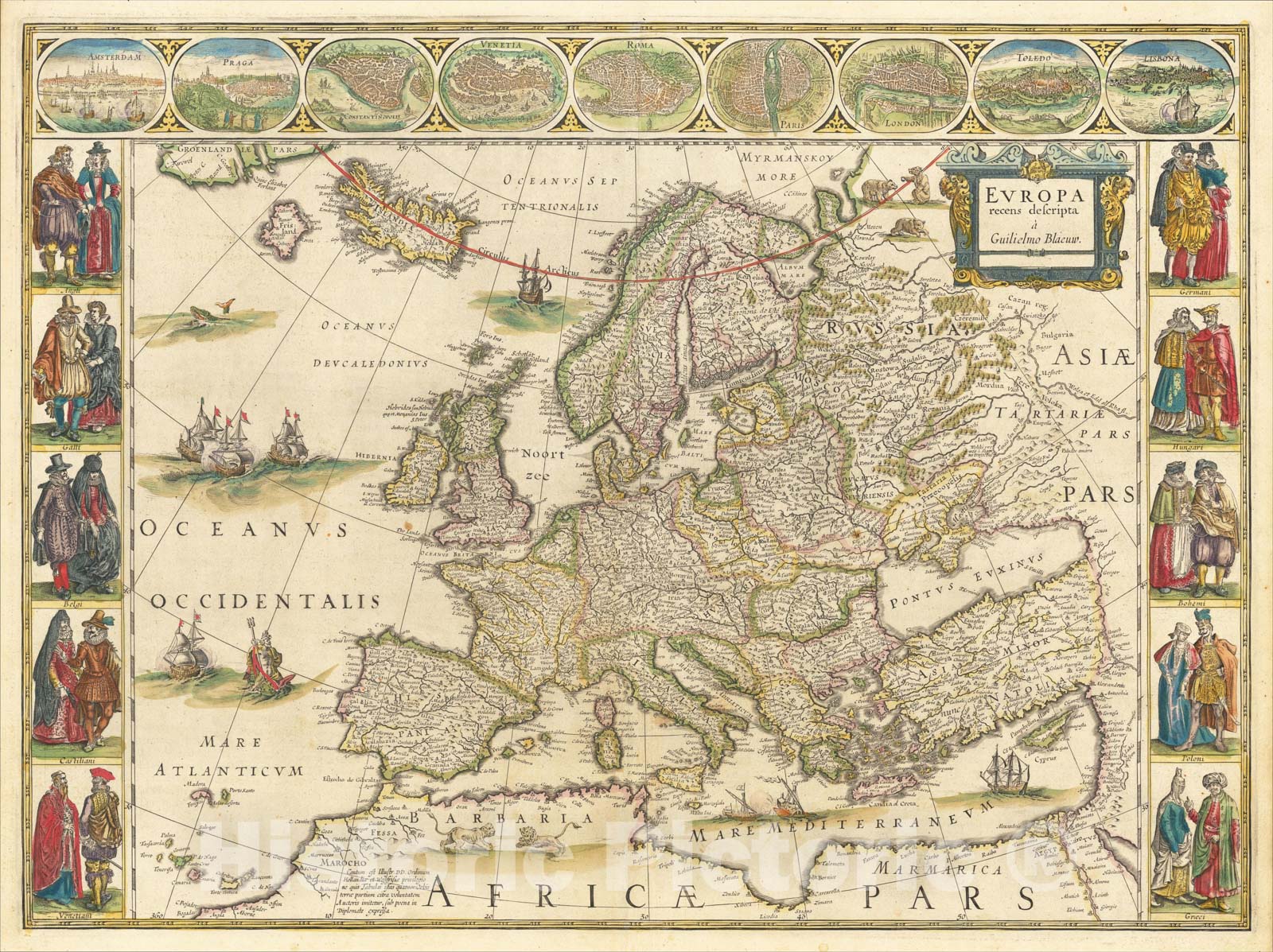 Historic Map : Europa recens descripta, 1635, Willem Janszoon Blaeu, v2, Vintage Wall Art