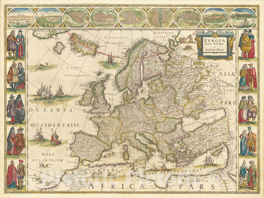 Historic Map : Europa recens descripta, 1635, Willem Janszoon Blaeu, v2, Vintage Wall Art