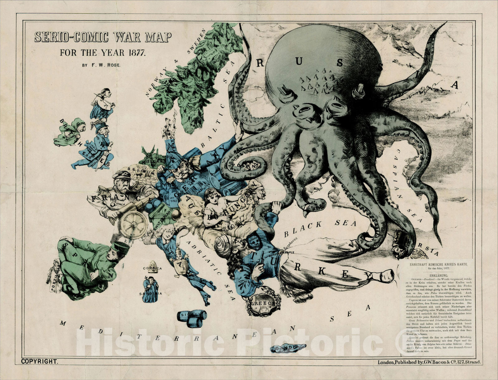 Historic Map : Serio-Comic War Map For The Year 1877 By. F.W.R., 1877, Bacon & Co., Vintage Wall Art