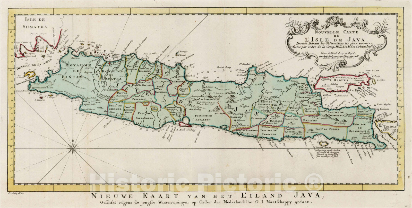 Historic Map : Nouvelle Carte De L'Isle De Java, ., 1770, J.V. Schley, Vintage Wall Art