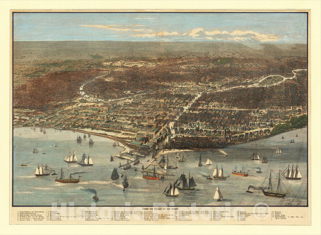 Historic Map : Ansicht von Chicago vor dem Brande, 1872, Allgemeine Familien-Zeitung, Vintage Wall Art