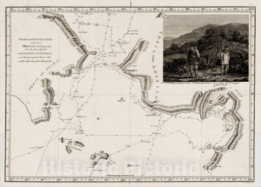 Historic Map : Charte von Nortons-Sund und von Berings Strasse-oder der Durchfarth zwischen Asien und America mit Bernerkung der Meeres Tiese und der, 1787, Vintage Wall Art