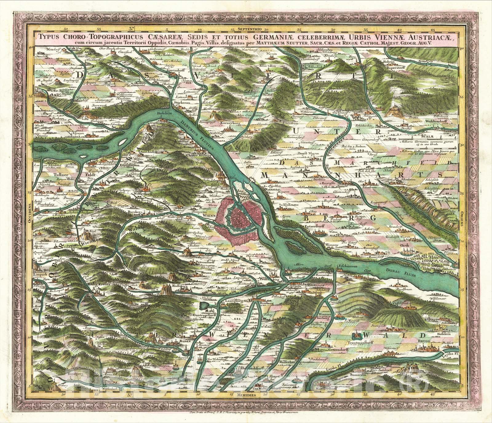Historic Map : Typus Choro-Topographicus Caesareae Sedis et Totius Germaniae Celeberrimae Urbis Viennae Austriacae, 1730, Matthaus Seutter, Vintage Wall Art