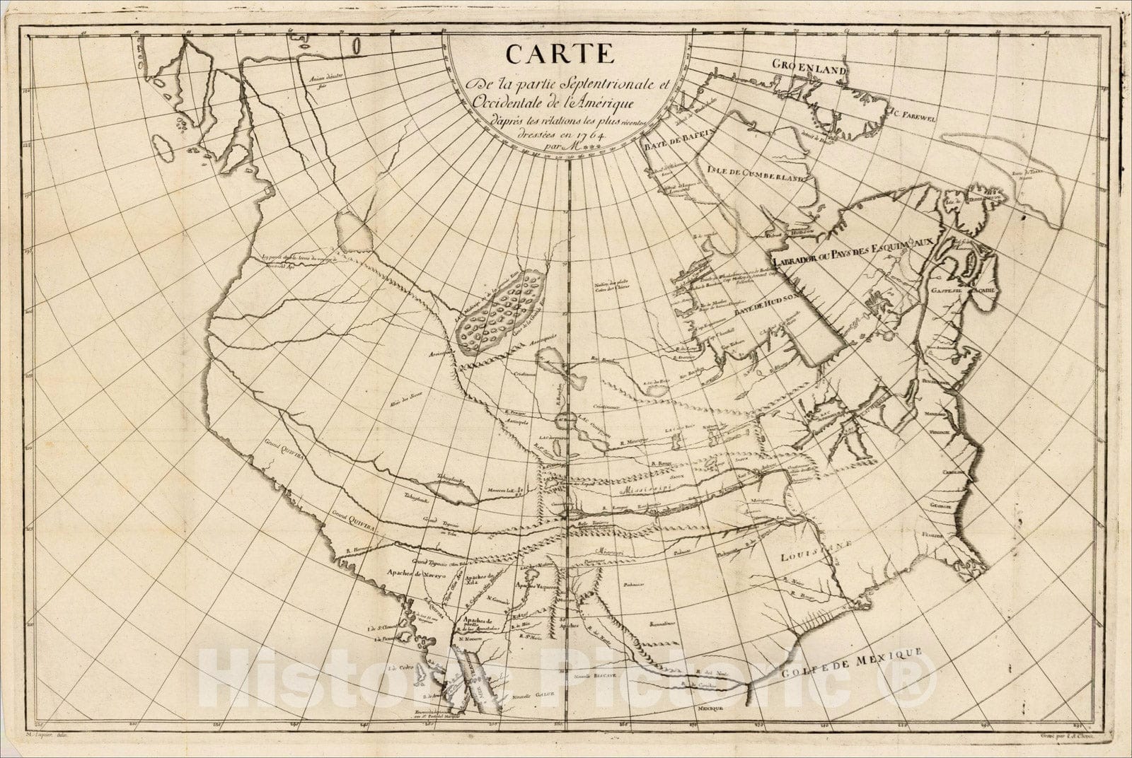 Historic Map : Carte De La Partie Septentrionale et Occidentale de L'Amerique d'apres les relations les plus recentes dressees en 1764 par. M., 1765, Vintage Wall Art