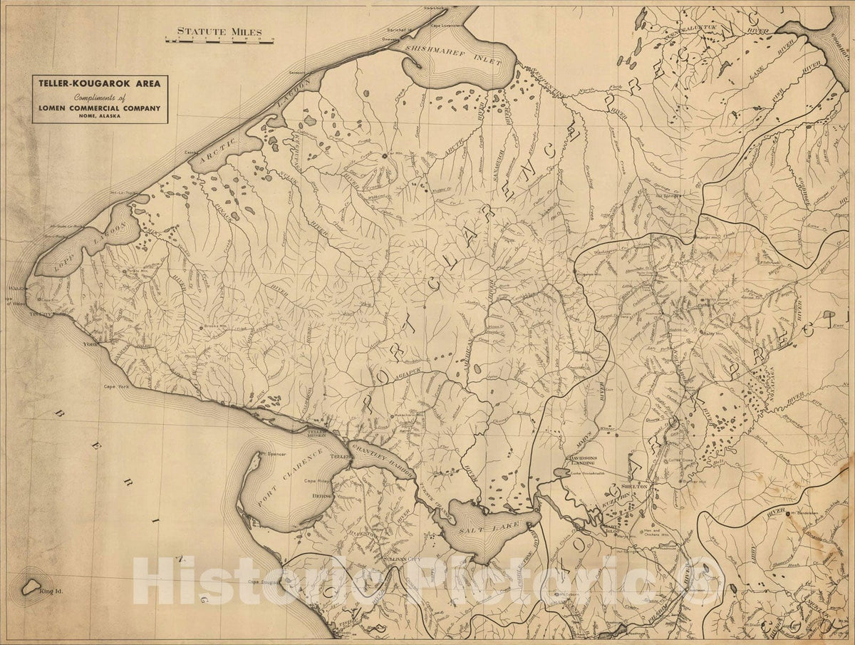 Historic Map : [Bering Land Bridge, Alaska] Teller-Kougarok Area Compliments of Lomen Commercial Company Nome, Alaska, c1915, Lomen Commercial Company, Vintage Wall Art
