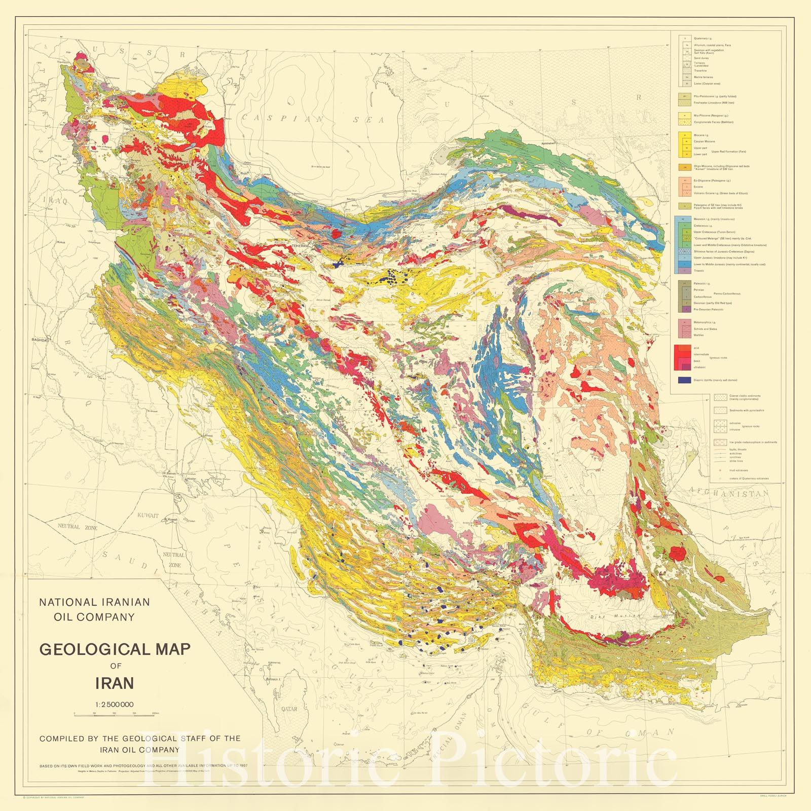 Historic Map : National Iranian Oil Company Geological Map of Iran, 1957, 1957, National Iranian Oil Company, Vintage Wall Art