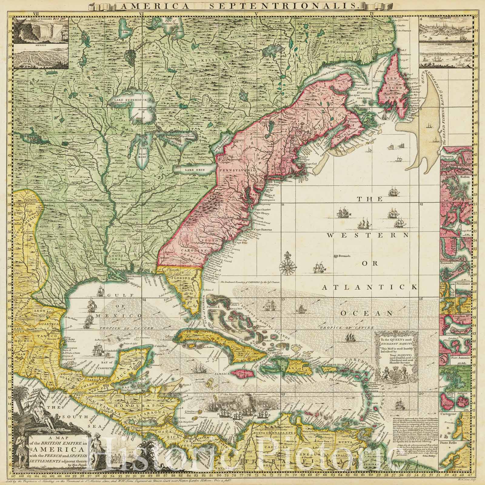 British Empire in North America - Popple Map, 1746 circa | Historical Map Print