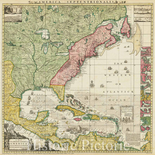 British Empire in North America - Popple Map, 1746 circa | Historical Map Print