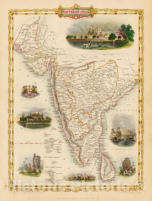 Historic Map : Southern India, 1851, John Tallis, v5, Vintage Wall Art