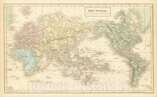 Historic Map : The World on Mercator's Projection, 1851, Adam & Charles Black, Vintage Wall Art