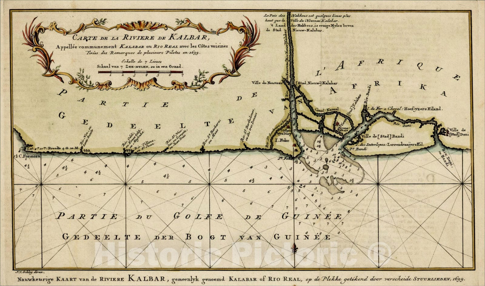 Historic Map : Carte de la Riviere de Kalbar, Apellee communement Kalabar ou Rio Reaal avec les Cotes voisines, 1699, c1770, J.V. Schley, Vintage Wall Art