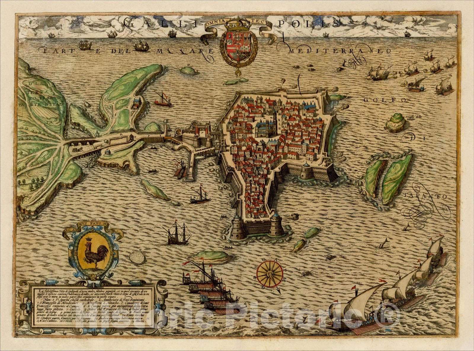 Historic Map : Gallipolis, 1598, Georg Braun, Vintage Wall Art
