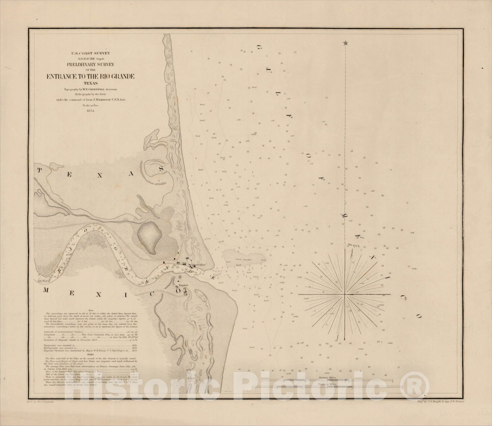 Historic Map : Preliminary Survey of the Entrance to the Rio Grande Texas, 1854, 1854, , Vintage Wall Art