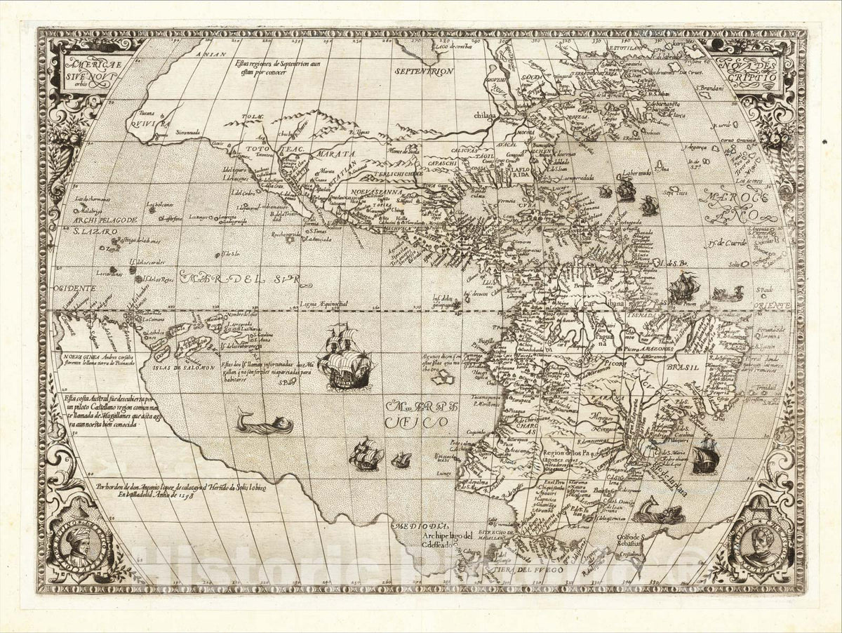 Historic Map : America Sive orbis Nova Descriptio, 1598, Hernando de Solis, Vintage Wall Art