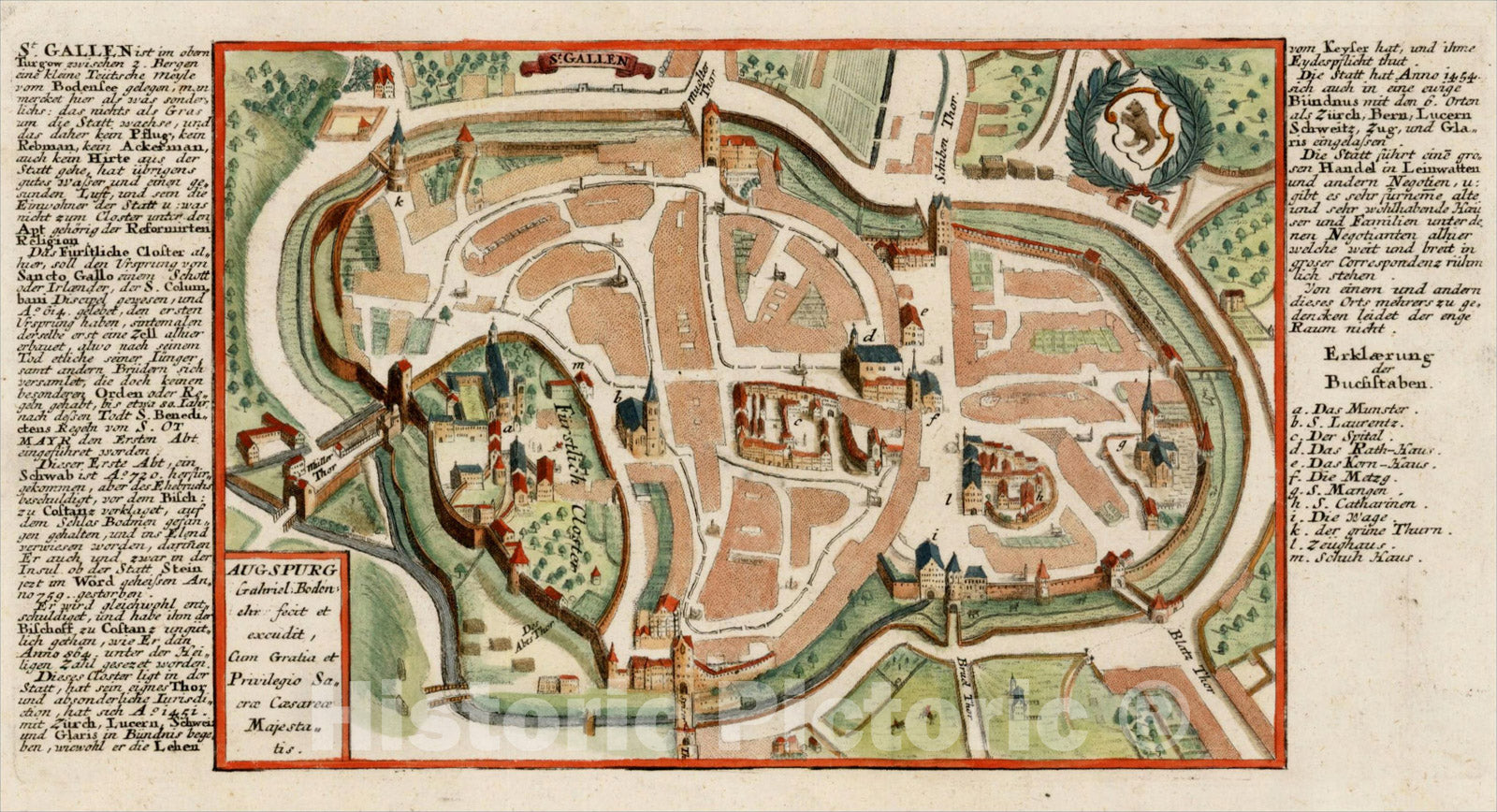Historic Map : St. Gallen ist im obern Turgown Zwischen, 1700, Gabriel Bodenehr, Vintage Wall Art