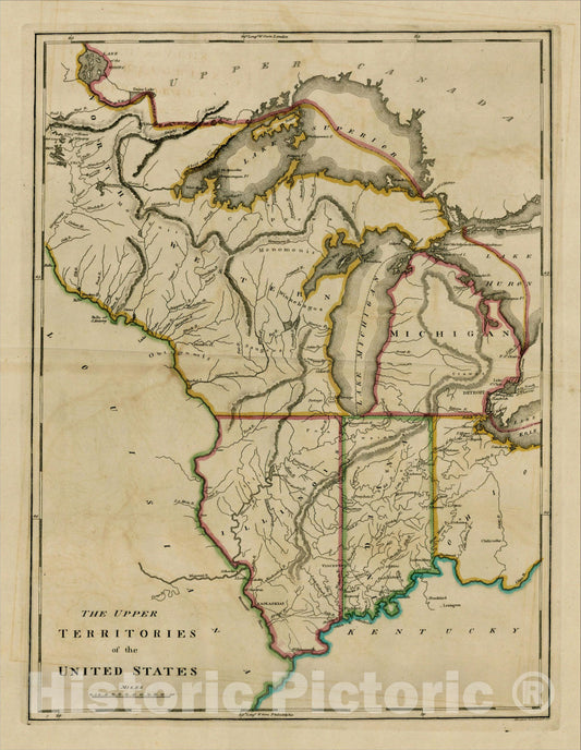 Historic Map : The Upper Territories of the United States, 1818, Mathew Carey, Vintage Wall Art