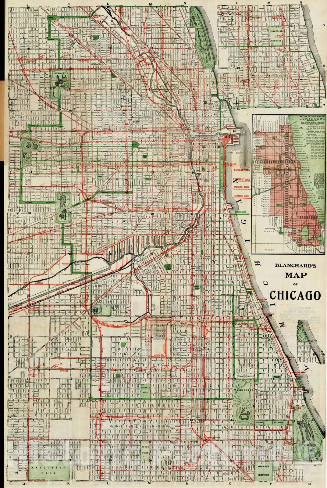 Historic Map : Blanchard's Map of Chicago, c1890, Rufus Blanchard, Vintage Wall Art